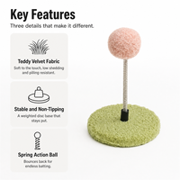 Jouet interactif en bois pour chat avec boule à ressort et base ronde respectueuse des griffes, idéal pour chats d'intérieur, vente en gros OEM/ODM