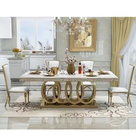 Meubles de salle à manger haut de gamme italiens, ensembles de tables à manger en acier inoxydable, luxe, 6 chaises, ensemble de table à manger moderne en marbre