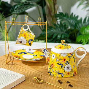 Service à thé élégant et luxueux en or, motif Jardin Doré, avec théière, tasses à café et soucoupes, pour le thé de l'après-midi - Product Image 5