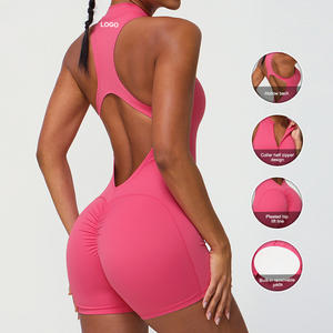 Sm2351 Vrouwen Sexy Mouwloze Schildpad Nek Rug Uitgehold Gewatteerde Jumpsuit Scrunch Butt Bodysuit Workout Yoga Dance Outfit - Product Image 5