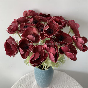 Fleurs artificielles en latex de haute qualité, aspect réaliste, en gros, usine B-645, fleurs de pavot à tige unique, anémone rouge - Product Image 1