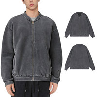 Fournisseur de streetwear tendance, faible MOQ, veste bomber zippée pour homme, coupe oversize, effet délavé à l'acide, personnalisable avec impression