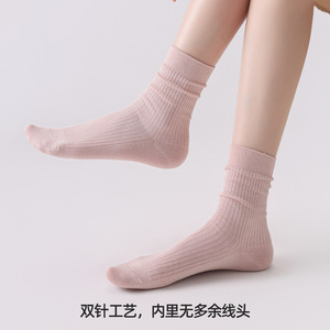 New Spring/Summer Women's Mid-Calf <b>Socks</b>: Breathable Mesh <b>Silk</b> High-Count, High-Density Double-Needle Construction, Solid - Product Image 4