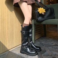 Bottes hautes en microfibre pour femmes, nouvelle collection automne/hiver, double boucle, fermeture éclair latérale, semelle épaisse, antidérapante, résistante à l'usure