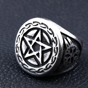 Anillo de Estrella de <span class=keywords><strong>David</strong></span> Personalizado de Acero Inoxidable Plateado al Estilo Punk Vintage Europeo y Americano al por Mayor para Hombre - Product Image 2