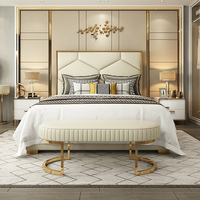 Lit en Cuir de Luxe 160x200cm avec Matelas, Cadre de Lit Plateforme Divan en Acier Inoxydable Doré pour Hôtels et Résidences