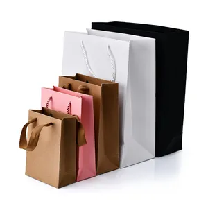 Bán buôn tùy chỉnh có thể tái chế màu đen màu xanh lá cây màu hồng đỏ trắng cam Boutique trẻ em quần áo mua sắm quà tặng Kraft Tote Túi Giấy túi xách