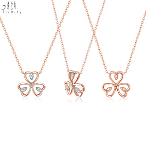 High Quality Wholesale Shiny Exquisite Flower Clover <b>Necklace</b> Jewelry 18K Solid Rose Gold Real Natural Diamond Pendant <b>Necklace</b> - Product Image 3