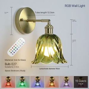 Retro Floral Glass Wall Lamp Modern Simple Bedroom Study Bedside Lamp LED Mirror Headlight Nordic <b>RGB</b> Wall Lamp - Product Image 3