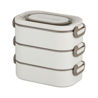 Boîte à lunch portable multicouche en acier inoxydable 304, 2 compartiments, micro-ondable, empilable, 1-3L, design blanc simple, isolée