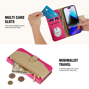 Étui portefeuille personnalisé en cuir PU pour iPhone 17 16 15 Pro Max, type <span class=keywords><strong>livre</strong></span> de luxe pour femme avec fente pour cartes et cordon - Product Image 4