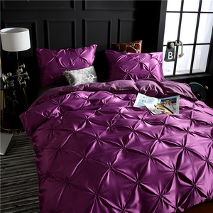 Ensemble <span class=keywords><strong>de</strong></span> housse <span class=keywords><strong>de</strong></span> couette en tissu plissé <span class=keywords><strong>de</strong></span> couleur violette, 3 pièces, <span class=keywords><strong>taille</strong></span> Queen King, literie à plis, housse <span class=keywords><strong>de</strong></span> lit gris clair - Product Image 2