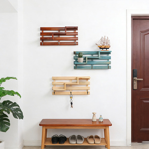 Étagère murale en bois à trois niveaux avec 3 crochets porte-<span class=keywords><strong>clés</strong></span> – Organisateur <span class=keywords><strong>mural</strong></span> en bois pour la maison - Product Image 3