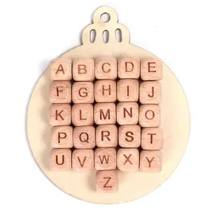 Beads Wood Hot Fashion Beech Letter Beads Laser Engraved Dice Teething Beech Wood Letter Beads