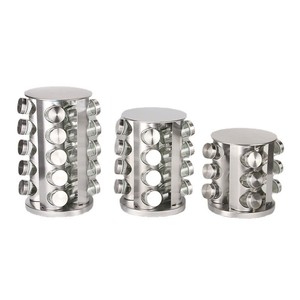 ชั้นวางขวดเครื่องเทศไม้หมุนได้พร้อมชุดขวดแก้วสแตนเลสและฐานหมุน - Product Image 2