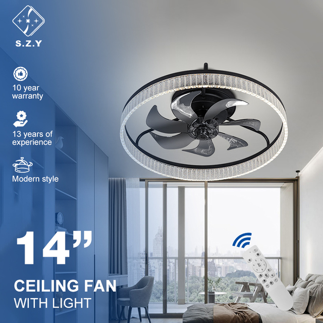 High Quality CE Certificate 14 Inch Bedroom Living Room Led Ceiling Fan With Light and Remote