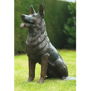 Mão personalizada Esculpida Cobre Latão Animal Bronze Artwork Dog Estátua Escultura Para Decoração Do Jardim