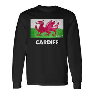 Camiseta de manga larga con bandera de Gales de Cardiff, diseño de dragón rojo, ropa de la ciudad de Cardiff - Product Image 1