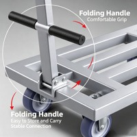Carretilla de Plataforma Plegable de Acero Reforzado de 750 kg, Plataforma de 90x60 cm, Tubo Cuadrado, Carretilla de Mano de Cuatro Ruedas, Ultra Silenciosa, Portátil, de Zinc, de 5 Pulgadas