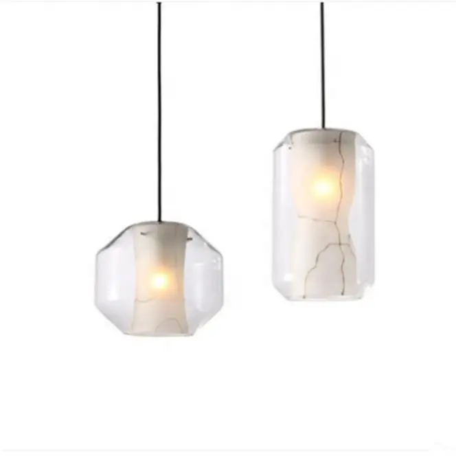 Nordic Blanc Marbre Verre Pendentif Lampe E27 Éclairage Décoratif Pour Chambre Café