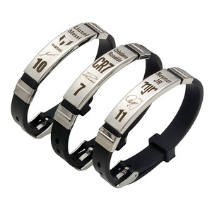 Bracelet Fan De Football "Messi10" - Acier Inoxydable Et Silicone Noir, Unisexe