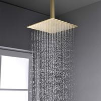 Système de douche de plafond carré moderne de luxe de 12 pouces en laiton nickel brossé doré avec jets corporels