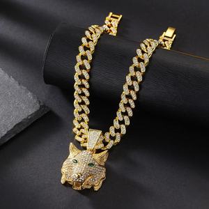 Hip-hop alliage <span class=keywords><strong>pas</strong></span> <span class=keywords><strong>cher</strong></span> glacé pavé diamant Rose oeil hommes crâne tête pendentif squelette pendentif collier pour hommes - Product Image 2
