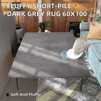 Fluffy Short-Pile Polypropylene Runner Rug Living Room Carpet 60X100 Dark Grey Solid Pattern