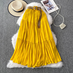 Jupe <span class=keywords><strong>longue</strong></span> évasée fluide à volants pour femme, jupe maxi d'été, tenue de soirée, longueur midi, taille haute élastique, jupe de plage - Product Image 4