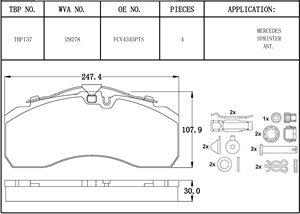 WVA 29253 Terbon Vente en gros Pièces pour système de freinage pour camions et bus Plaquette de frein pour modèles <span class=keywords><strong>Mercedes</strong></span> Sprinter Atego Axor NG - Product Image 2