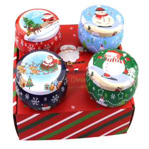 Ensemble cadeau de <span class=keywords><strong>bougies</strong></span> parfumées en boîte métallique avec cire de soja, design Joyeux Noël - Product Image 1