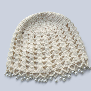 Chapeau Bob Bohème en Crochet Perlé pour <span class=keywords><strong>Femme</strong></span>, en <span class=keywords><strong>Coton</strong></span> Tricoté Creux avec Pompon Perlé, Chapeau de Soleil Fait Main Respirant pour l'<span class=keywords><strong>Été</strong></span> - Product Image 1