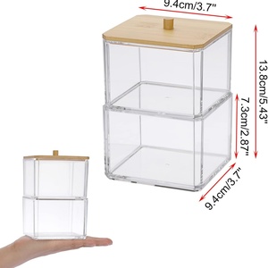 Dispensador de Acrílico Moderno al por Mayor con Iluminación LED para Soporte de Hisopos y Almohadillas de Algodón con Tapa de Madera, Solo para Exhibición en Tiendas - Product Image 3