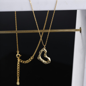 925 plata esterlina Irregular <span class=keywords><strong>desigual</strong></span> ahuecado amor corazón colgante chapado en oro collares mujeres Día de San Valentín presente - Product Image 4