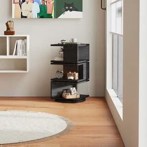 Armoire rotative en bois massif, armoire d'angle minimaliste italienne, armoire d'angle de canapé, quelques étagères, armoire de rangement d'angle mural - Product Image 2