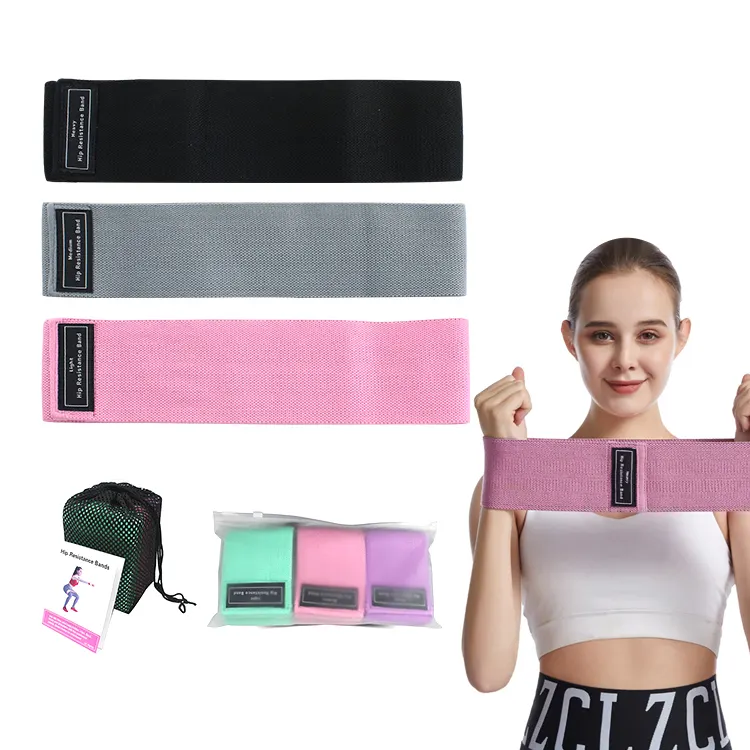 Customizable And Sample Polyester cotton with latex Elastic Gym Hip loop Band Elastic Hip Resistance Bands 3 Piece Set