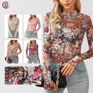 Blusas Elegantes de Manga Larga con Cuello Alto y Estampado Floral para Mujer, Casuales de Verano, de Spandex, Elásticas en 4 Direcciones y Transpirables, Marca Hesayep - Product Image 1