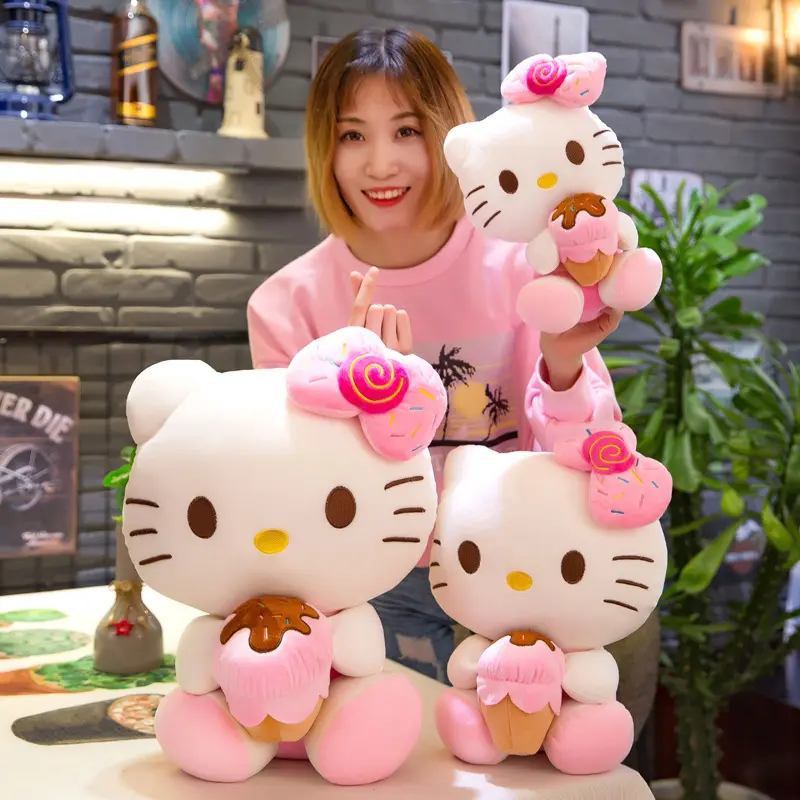 Wholesale 2022 Newest Sanrio Hello Kitty Plush Toy Cute Sleep Pillow Anime Soft KT Cat Plush Toy Ice Cream Cake KT Doll