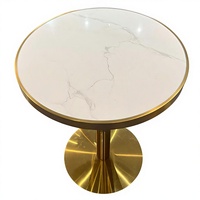 Table ronde de café 60 cm |   Table de restaurant en acier inoxydable doré avec plateau en roche blanche, pour restaurant, hôtel et bistro, Dia60*H75cm