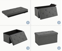Banc de rangement rectangulaire pliable en tissu, grande capacité, siège rembourré pliable, repose-pieds pliable, organisateur de vêtements