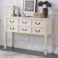 Console en bois massif nordique avec double tiroir, meuble d'entrée rétro décoratif, table de couloir de luxe léger pour la maison et l'hôtel