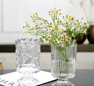 French <strong>Vintage</strong> Relief Tall Transparent Glass Vase for Flower Arrangement High End Decorative <strong>Item</strong> for Dining Table - Product Image 4