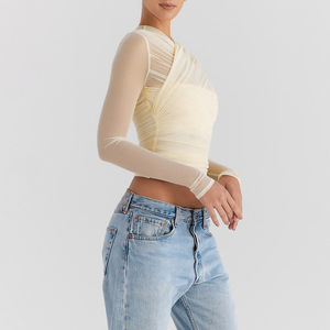 เสื้อแขนยาวตาข่ายเซ็กซี่แบบไขว้  กระชับพอดีตัว  ผ้าบาง  เหมาะสำหรับใส่ไปเที่ยวคลับ - Product Image 3