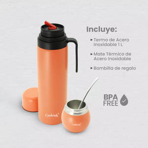 Ensemble complet de maté moderne de 1 litre + 4 oz, comprenant une <span class=keywords><strong>gourde</strong></span> à maté, un thermos, une bombilla et une brosse de nettoyage, en <span class=keywords><strong>acier</strong></span> <span class=keywords><strong>inoxydable</strong></span> 304 18/8 de qualité - Product Image 1