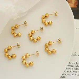 Wholesale Steel Bead Splicing C Shaped Earrings For Women Creative Design Stainless Steel Plated 18k Gold Studs Earrings Earring