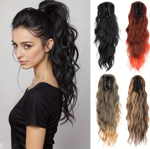 <span class=keywords><strong>Queue</strong></span> <span class=keywords><strong>de</strong></span> <span class=keywords><strong>cheval</strong></span> synthétique à clipser en fibre résistante à la chaleur, longue, ondulée et bouclée, effet vague corporelle, pour femme - Grande Vente - Product Image 3