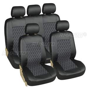 Juego de 9 Fundas de Asiento Delanteras Completas para Auto de 5 Plazas, Color Gris/Negro, Cuero PU Impermeable, Universal para BMW E46/Honda/Ford - Product Image 2