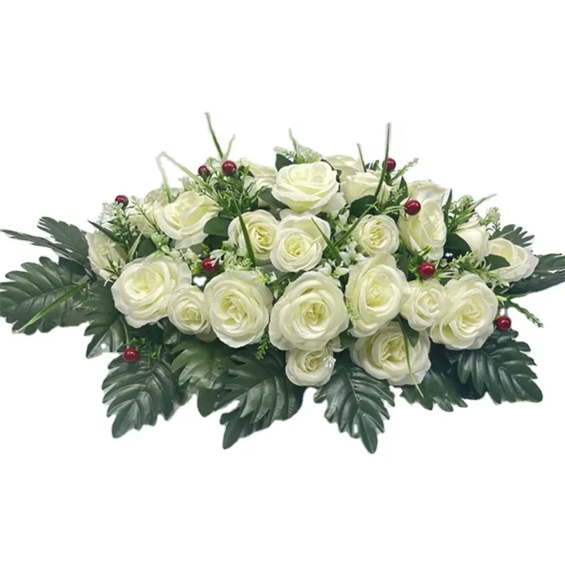 LC0016 High-quality Memorial Simulation Love Boat Shape Coffin Decoration White Roses Artificial Funeral Flowers Wreath