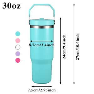 USA Warehouse for Modern <b>Top</b> Straw Tumbler Leak Resistant Stainless Steel Water <b>Bottle</b> Handle Neon Colors Business - Product Image 6