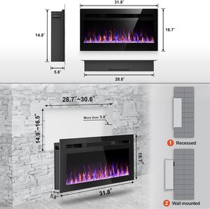 Chimenea Eléctrica de 60 Pulgadas y 230V <span class=keywords><strong>con</strong></span> 12 Colores, <span class=keywords><strong>Llama</strong></span> <span class=keywords><strong>3D</strong></span> Realista y Control Remoto - Product Image 3